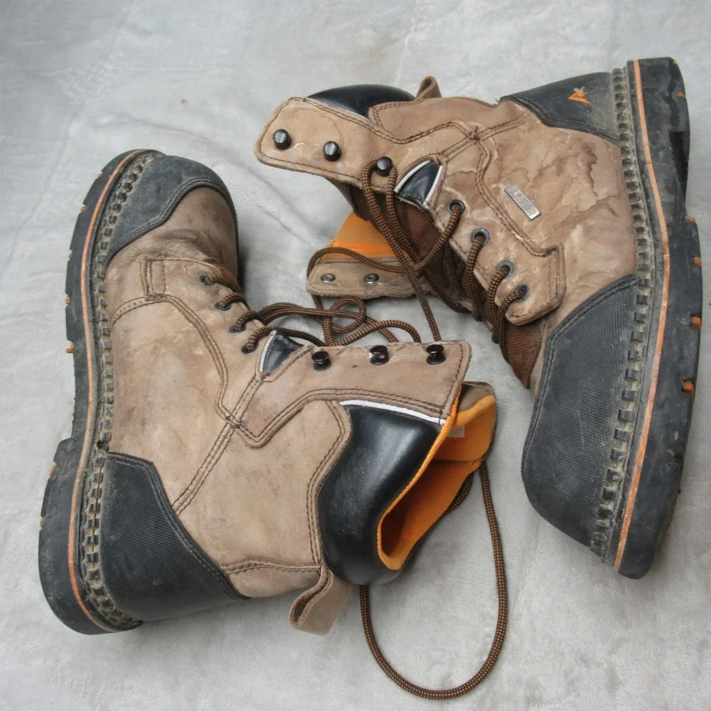 Ridgecut Mens 10W Work Boots Brown Leather Waterproof Steel Toe Utility Rugged‎